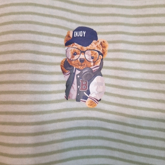 NWOT Denim & Flower Ricky Singh large green white teddy bear stripped t-shirt - Picture 2 of 7
